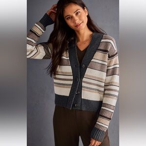 Cabi Cocoa Striped Cardigan size Large